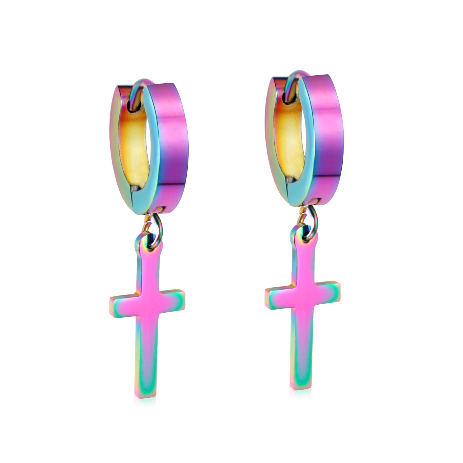 Pendientes góticos de lujo con colgante de cruz para hombre, aretes colgantes de gota, aro de acero inoxidable de Color plateado, joyería Punk para oreja, BFF: PLATEADO