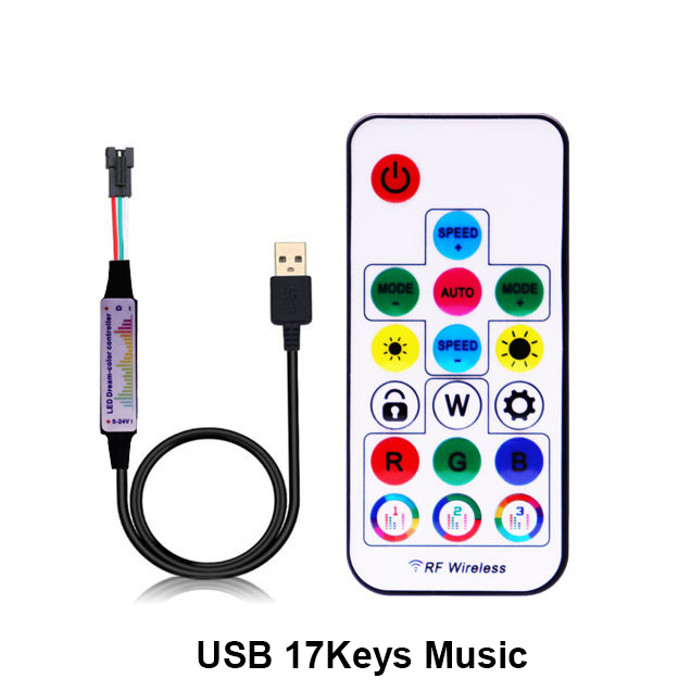 WS2812B WS2811 Led Pixels Strip Controller 3Keys RF 14/17/21Keys USB/DC Led Light Tape Remote Controller DC5-24V: Silver