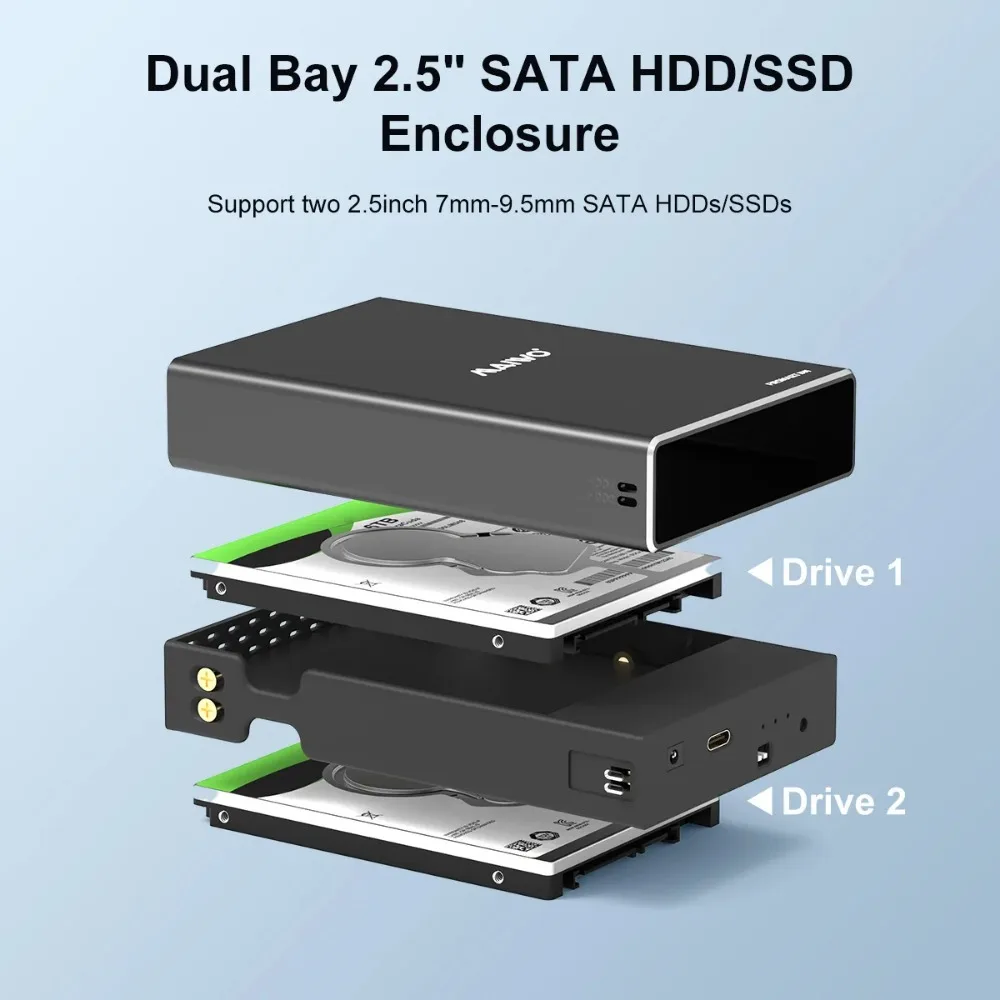 MAIWO HDD Case 2.5 Inch Dual Bay External Hard Drive Enclosure Case HD Array SATA TO USB Hard Disk Array With 4 RAID Function