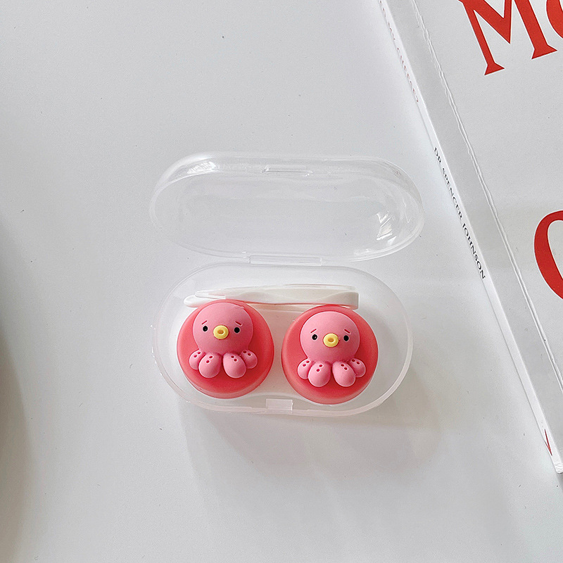 Cute Octopus Contact Lens Case Women Lovely Cartoon Colored Lenses Container Beauty Lens Storage Box Travel Set Girl: WHITE