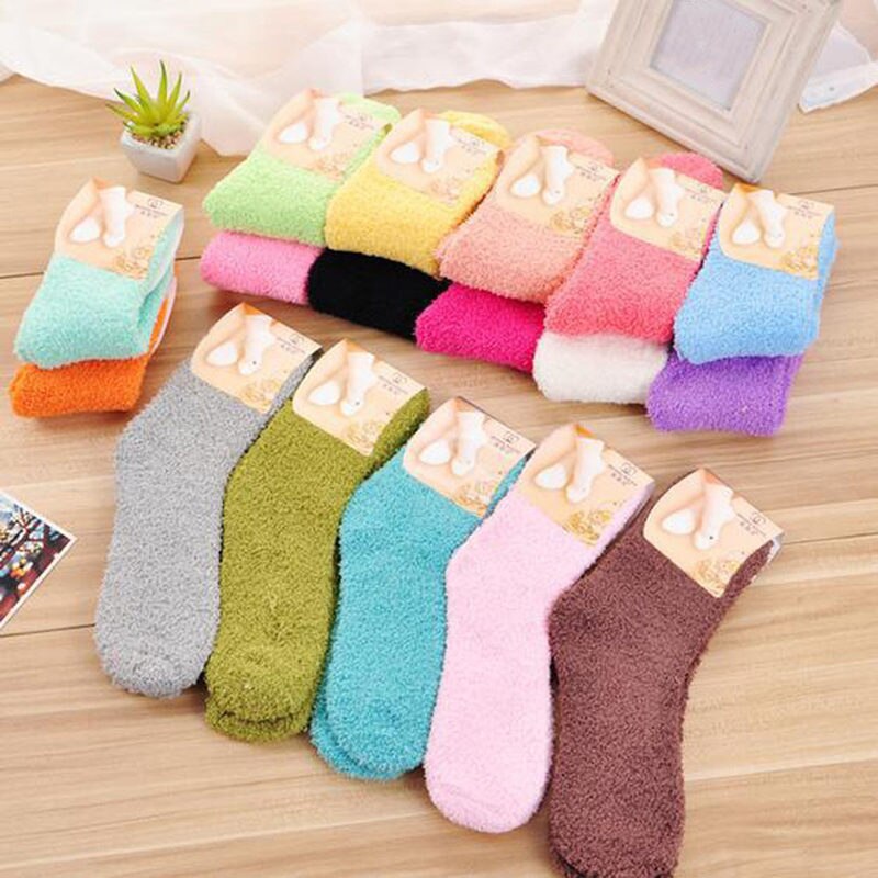 Winter Cute Fuzzy Socks Candy Color Soft Women Fluffy Socks Coral Velvet Warm Sleep Floor Socks yellow blue