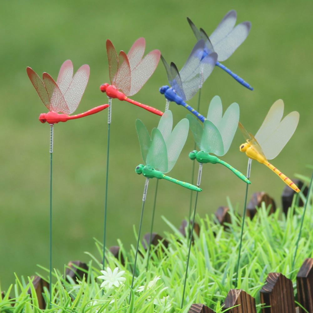 10pcs/set 3D Artificial Dragonfly Garden Decoration Outdoor Simulation Dragonfly Stakes Yard Plant Lawn flower pot Decor Stick
