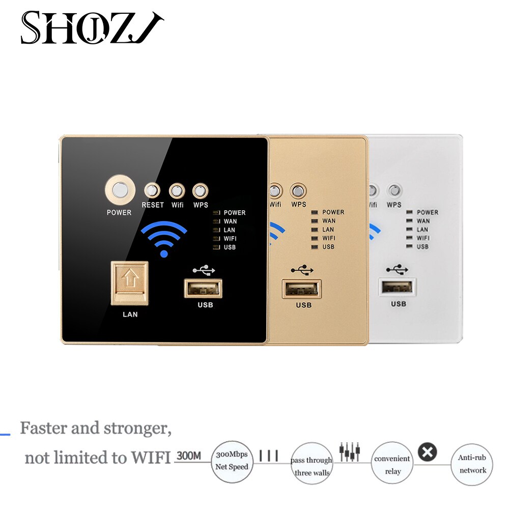 Repetidor WiFi 300 Mbps Antena de pared Dual de AP inalámbrico integrado router WIFI USB Panel toma de carga con SHOJZJ