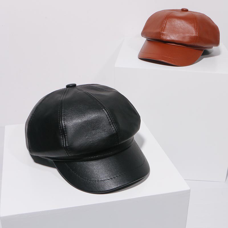 Béret en cuir PU pour homme, Casquette coupe-vent, chapeau plat de printemps, sangle latérale chaude, 2022