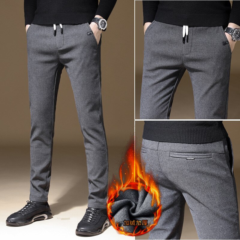 Vinterbukser til menn uformelle tykke pelsbukser varme joggebukser fleece elastiske bukser hettegenser joggebukser  w28-38: B6606a grå / 29