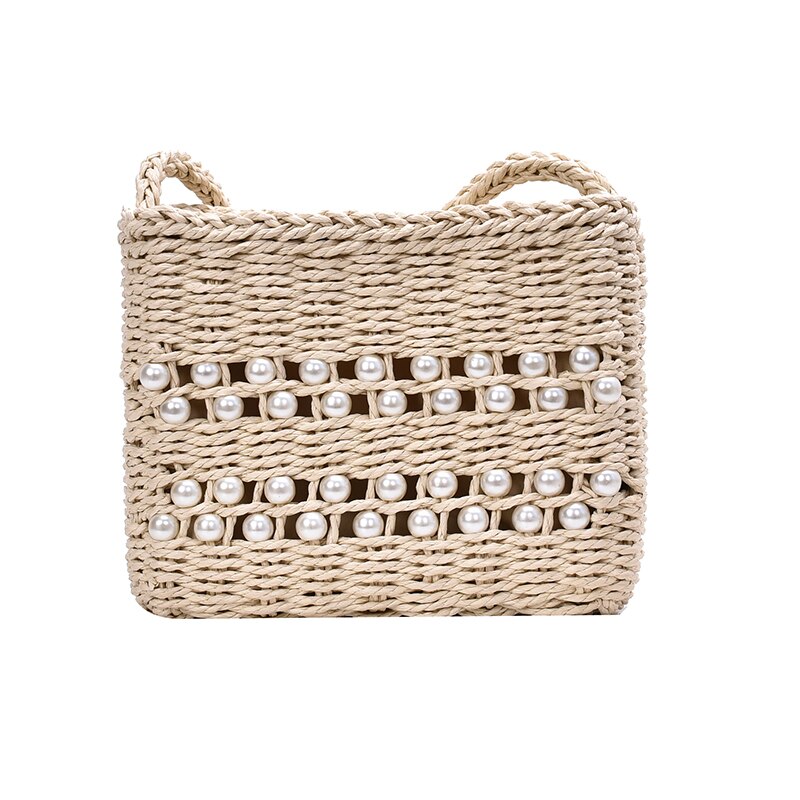 Halm skuldervesker for kvinner håndlaget vevd perleveske sommerferie reise strandveske bohemia bali håndveske bolsos mimbre: Beige