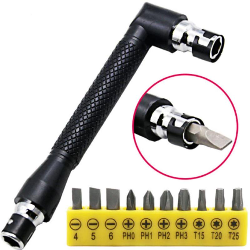 1pc Adjustable Double Head Handle Black 6.35 Wrench Sleeve Hex Universal Ratchet Bit Hook L-type 1/4 Head With Screwdriver P8U5