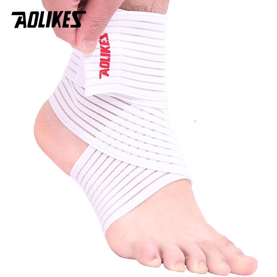 AOLIKES 1 stks Professionele Sport Stam Wraps Bandages Elastische Enkel Ondersteuning Pad Bescherming Enkel Bandage Guard Gym Bescherming: White