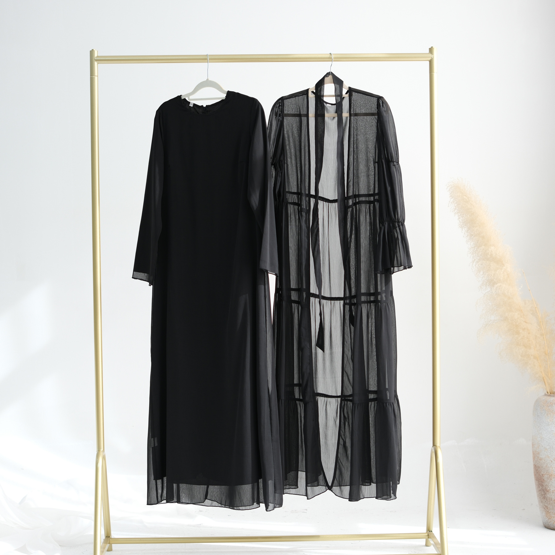 Muslimi-setti naisille ramadan arabialainen muslimi vaatimaton mekko dubai hijab abaya islamilainen juhla-asu kalkkunaviitta: Xl / Musta