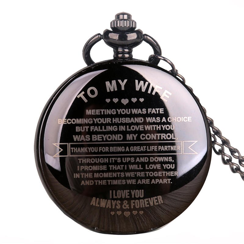 Om Mijn Man Altijd Zal IK LIEFDE U Quartz Pocket Horloges Casual Fob Pocket Horloges Beat Cadeaus voor man Heren: to my wife black