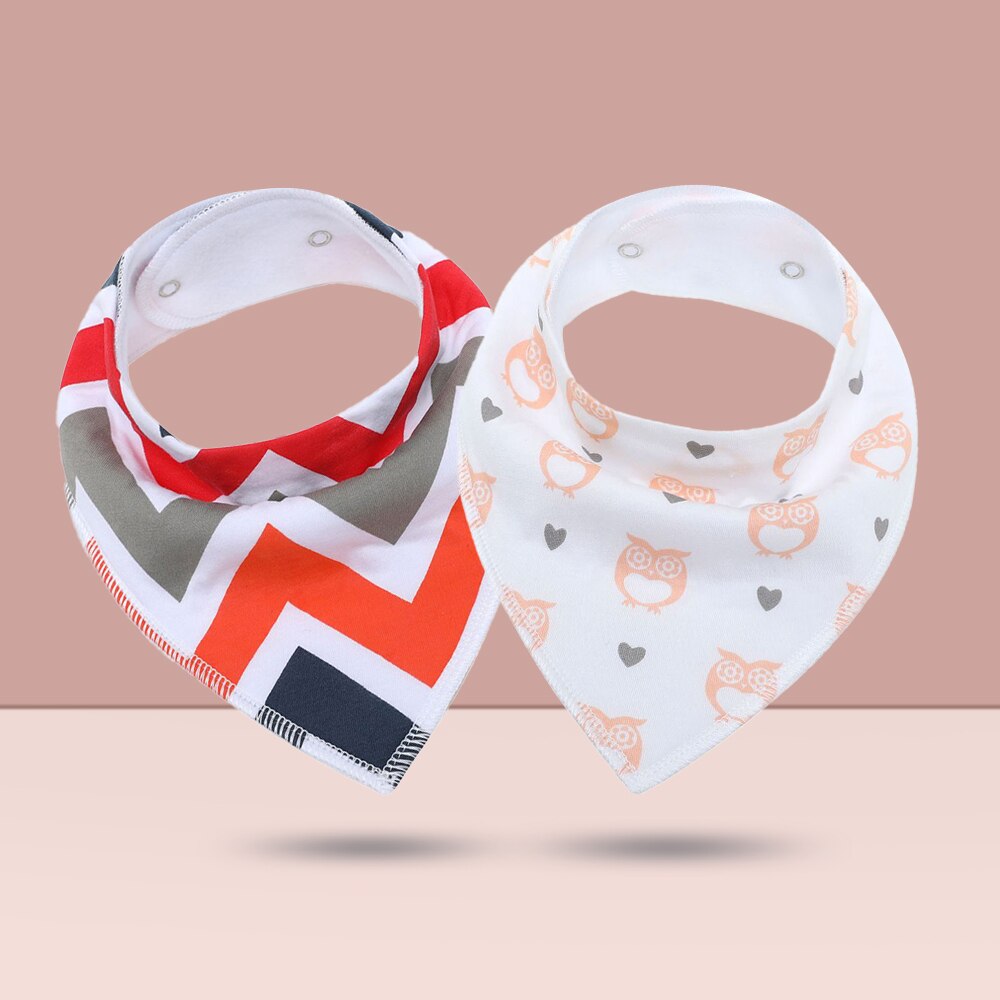 2 pcs/lot Baby Bibs Burp Cloth Print Arrow Wave Triangle Baby Bibs Cotton Reusable Washable Adjustable Baby Meal Infant Bibs