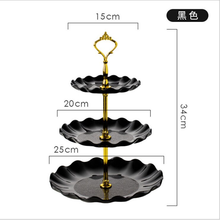 European Three-layer Cake Stand Wedding Party Dessert Table Candy Fruit Plate Cake Self-help Display Home Table Decoration Trays: black
