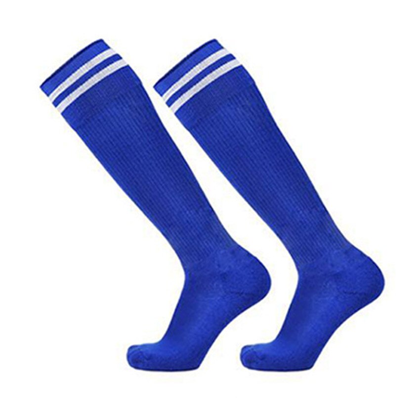Calcetines de fútbol antideslizantes para niños, medias por encima de la rodilla para estudiantes, de rayas, 3 par/lote: Azul