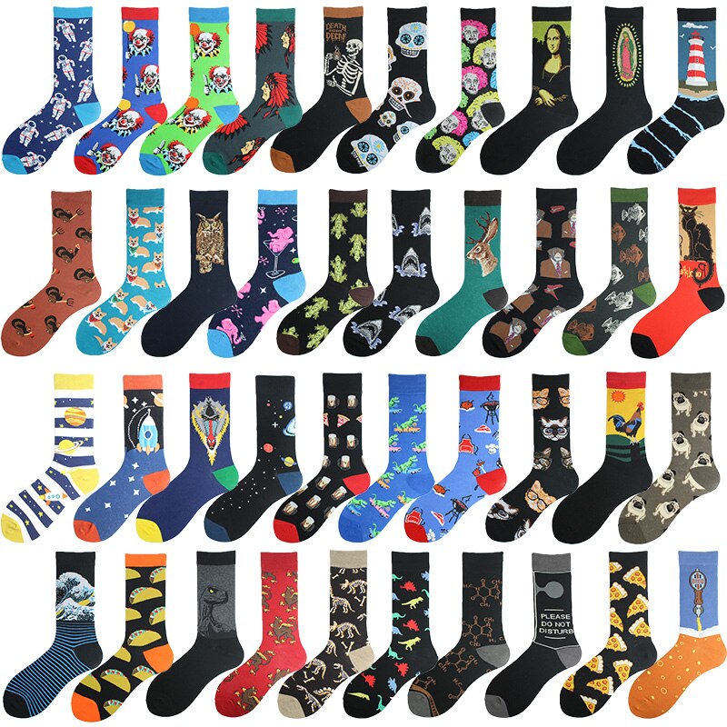 Gelukkig Kleurrijke Grappige Sokken Mannen Skateboard Shark Dinosaurus Astronaut Planeet Divertidos Hip Hop Sokken Harajuku Unisex Crew Sokken
