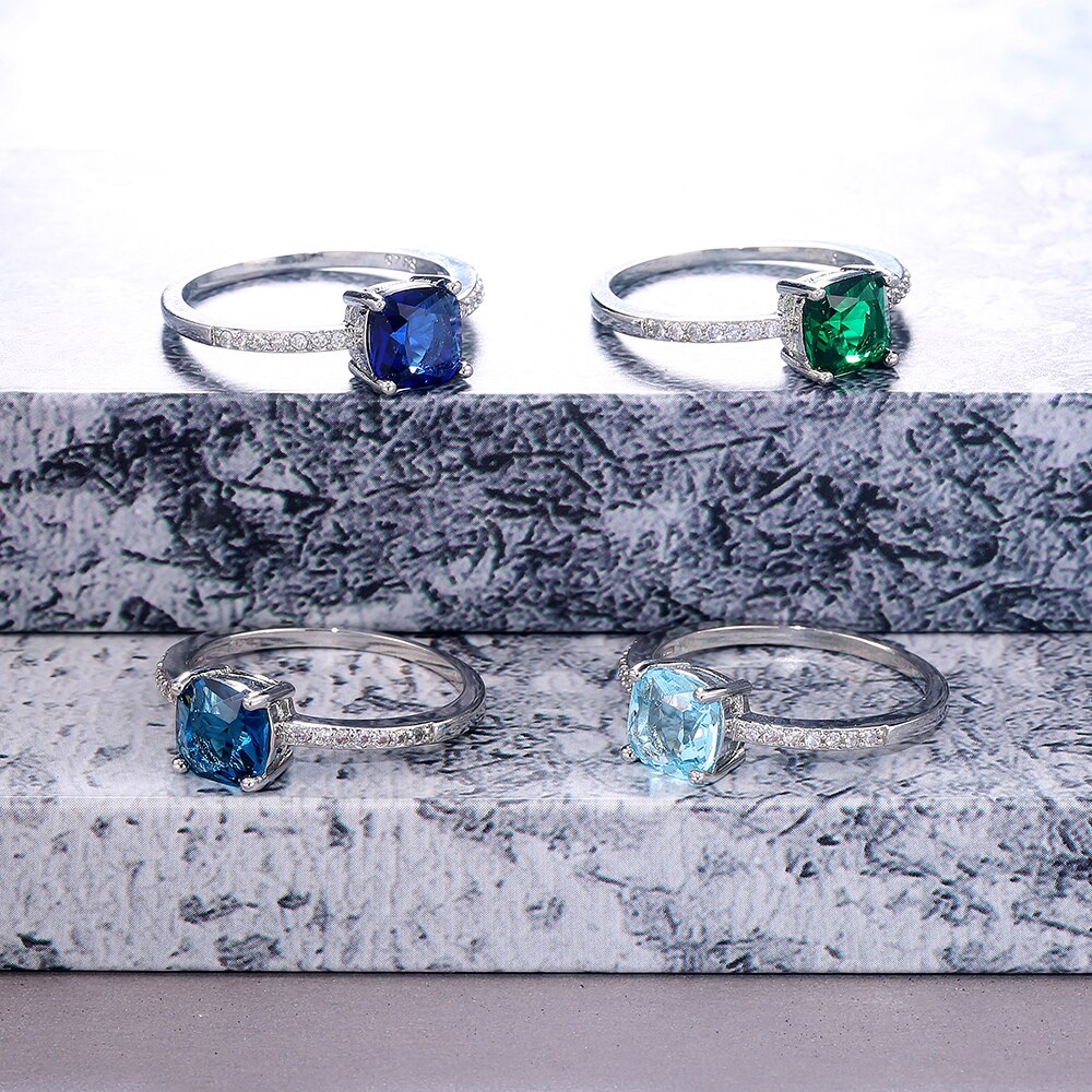 Huitan Vierkante Blauwe Serie Steen Vrouwen Ringen Eenvoudige Minimalistische Pinky Accessoires Ring Band Elegante Verlovingssieraden Ringen