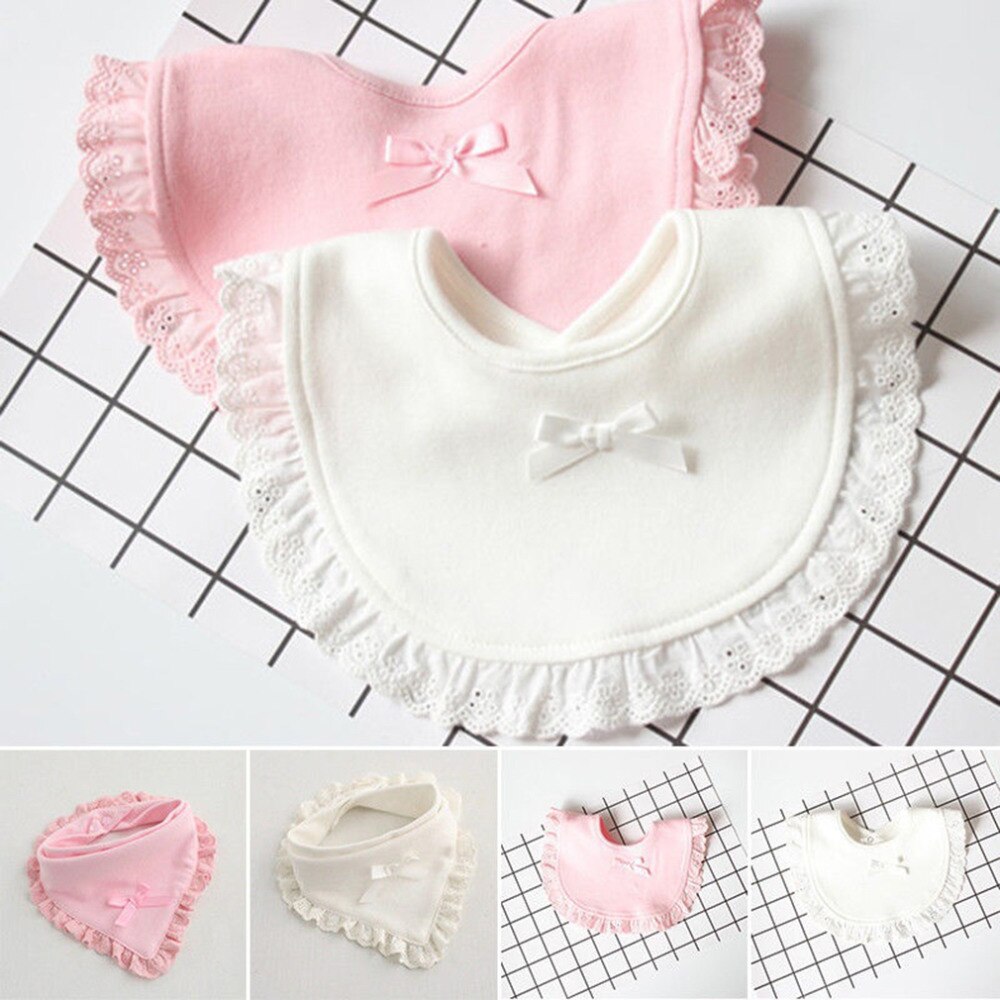 Baby Bib Meisje 100% Katoen Speeksel Handdoek Kant Boog Roze En Wit Bib Baby Meisje Leuke Leuke Bib Baby Speeksel handdoek Bib