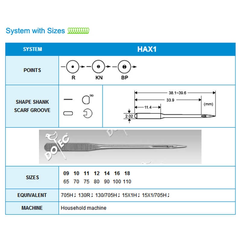 Size 90/14 domestic sewing needle 100pcs Dotec HAX1 for all brand janome toyota singer juki Bernina home machine