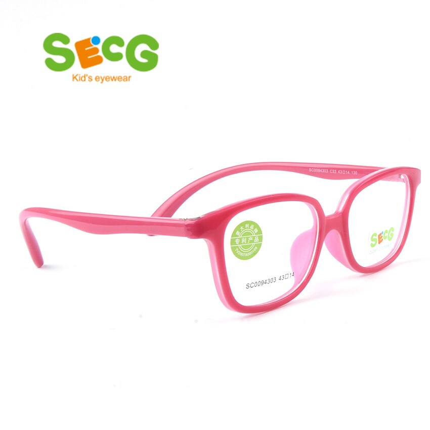 SECG Optical Strabismus Tough Children Glasses Round Big Frame Plastic Titanium Glasses Children TR90 Kids Eyewear Strap: C33