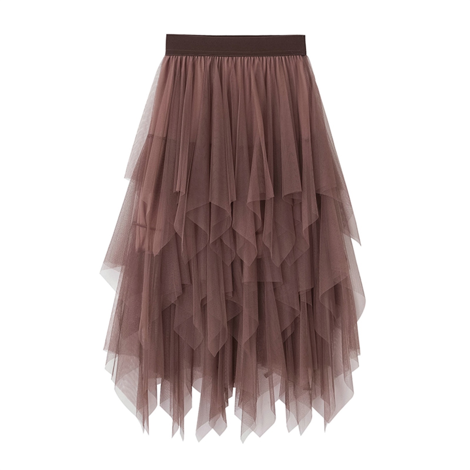 Solid Color Irregular High Waist Tulle Mesh Skirt Women Summer Party Petticoat Ball Gown Skirts: Khaki