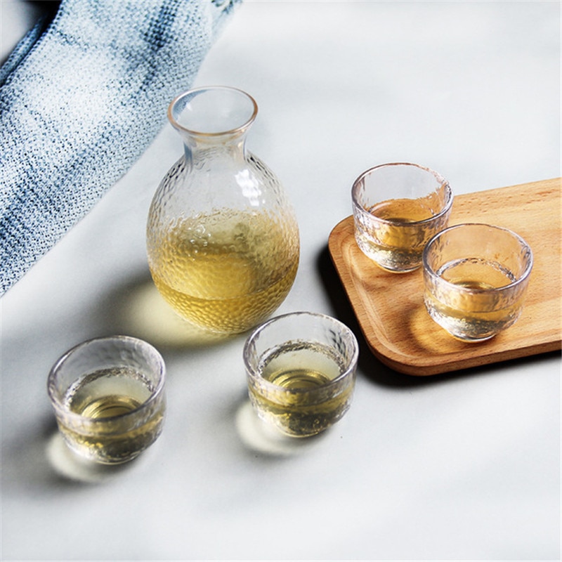 Japanese Sake Pot Set Golden Edge Glass Sake Bottle Set Rice Wine Vodka Wine Cup Flasks Liquor Glasses Barware Wedding