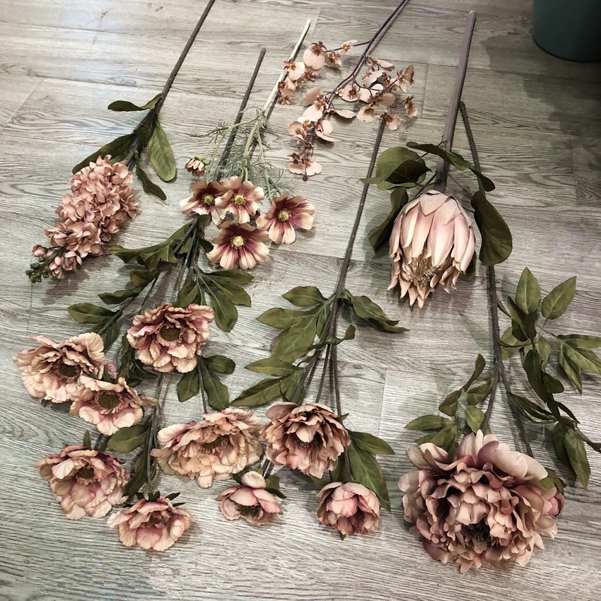 Retro style series Large flower branch with leaves Artificial Flowers Party Wedding Decoration fleur artificielle silk flores