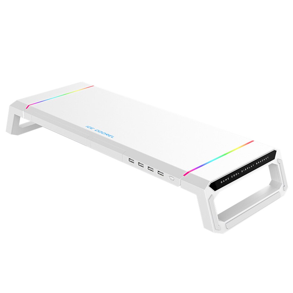 Support de moniteur RGB 4 Ports USB 3.0, Support de bureau universel pour écran d'ordinateur, Support de Base pliable pour ordinateur portable: WHITE