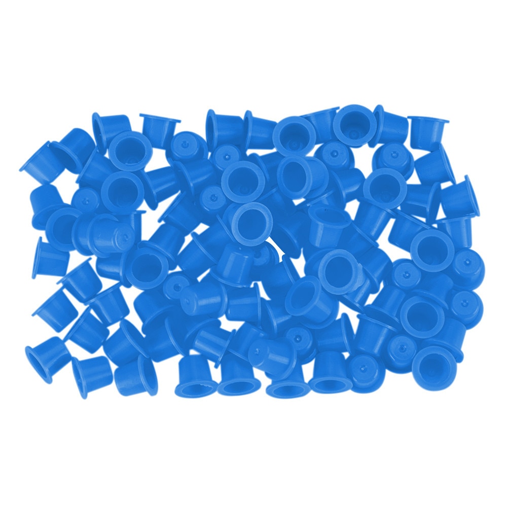 100 pièces en plastique jaune bleu petit nombre Permanent maquillage tatouage encre tasses Pigment casquettes tatouages couleur tasse accessoires