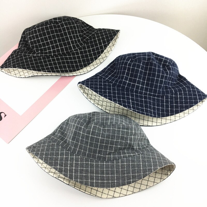Cotton Double sided Plaid Bucket Hat Fisherman Hat outdoor travel hat Sun Cap Hats for Men and Women 181