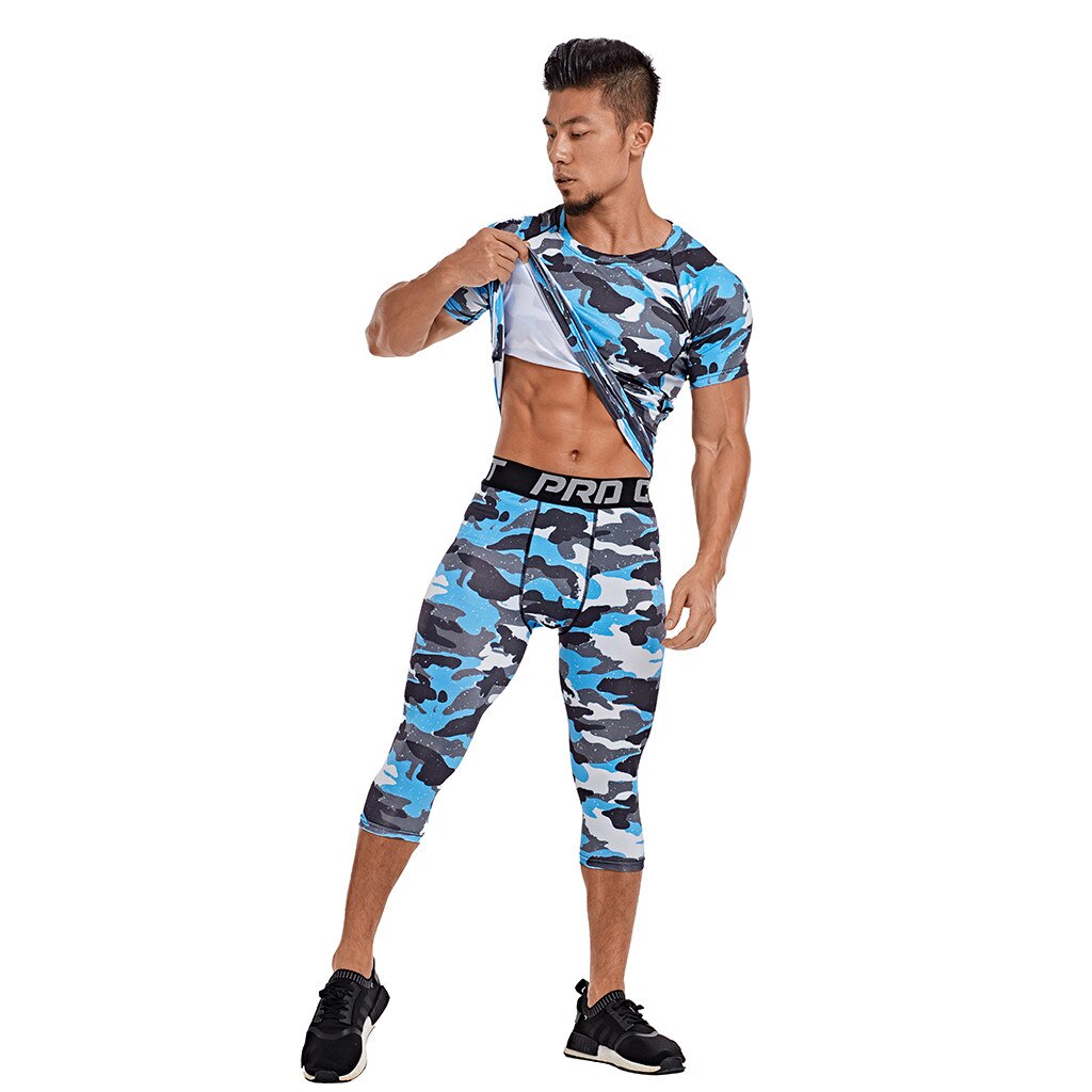 Set Per Running Palestra Abbigliamento Sportivo Vestito Degli Uomini T-Shirt di Fitness Pantaloni di Sport Vestiti di Formazione Traspirante Pantaloni Da Jogging Uomini Palestra Abbigliamento