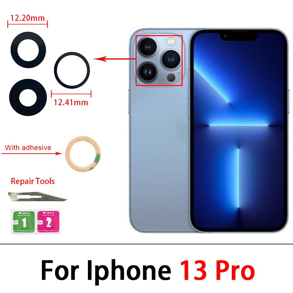 2Pcs，Rear Back Camera Glass Lens For IPhone 15 14 Plus 13 12 mini 11 Pro Max Camera Glass With Glue Adhesive Sticker Repair Tool: Blue