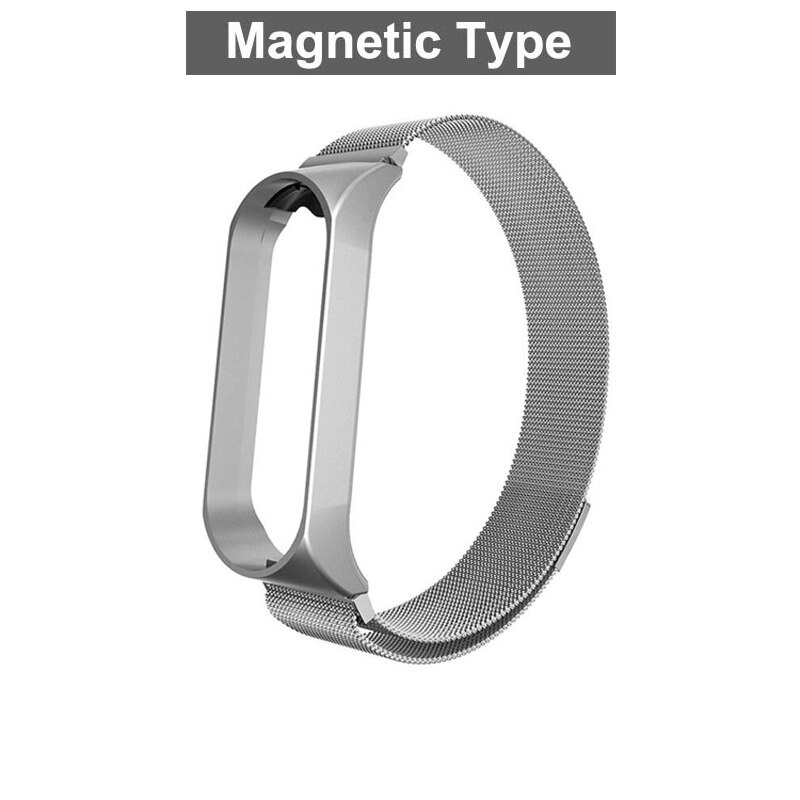 Rvs Pols Bandjes Voor Xiao Mi Mi Band 3 4 Metalen Horloge Band Smart Armband Voor Mi Band 4 3 Riem Vervangbare Horloge Bandjes: Silver Magnet Type