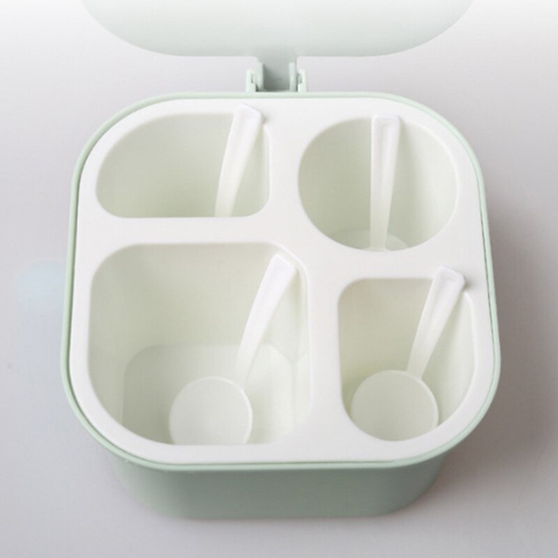 14x14x8 Plastic Food Seasoning Container Kitchen Spice Boxes Jar Cereal Condiment Bean Storage Bottle Container With 4 Spoon