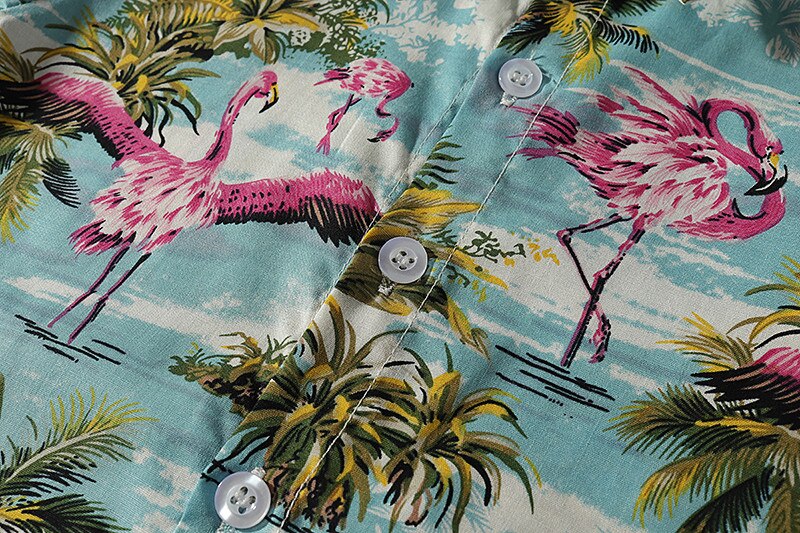 Camiseta de manga corta con estampado de flamenco para niño, camisa de playa con solapa, botones estampados, ropa de verano para vacaciones en la playa, 1-6 años