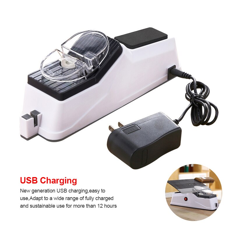 USB Electric Knife Sharpener Adjustable For Kitchen Knives Tool Knife Scissor Sharpening White medium and fine grinding blade