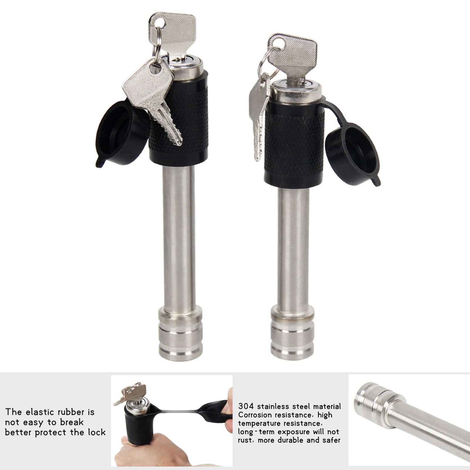 Trailer Hitch Pin Lock Non-slip Car Accessories Trailer Locking Pin Towing Bar Tow Hook Lock For Universal (Including Two Keys)