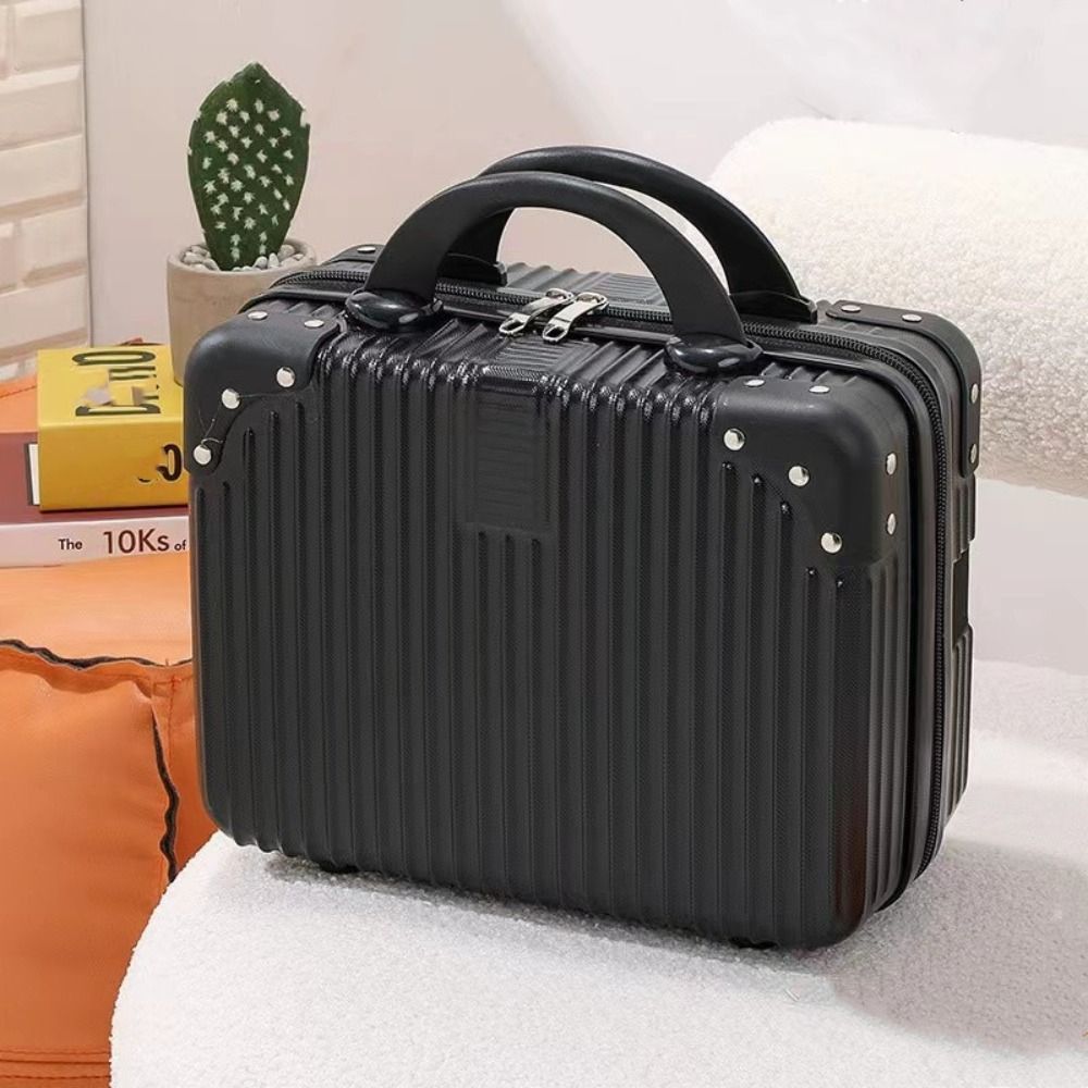 14 inch Mini Travel Suitcase Cosmetic Box Hand Luggage Organizer Makeup Case Small Password Box Boarding Case: Beige