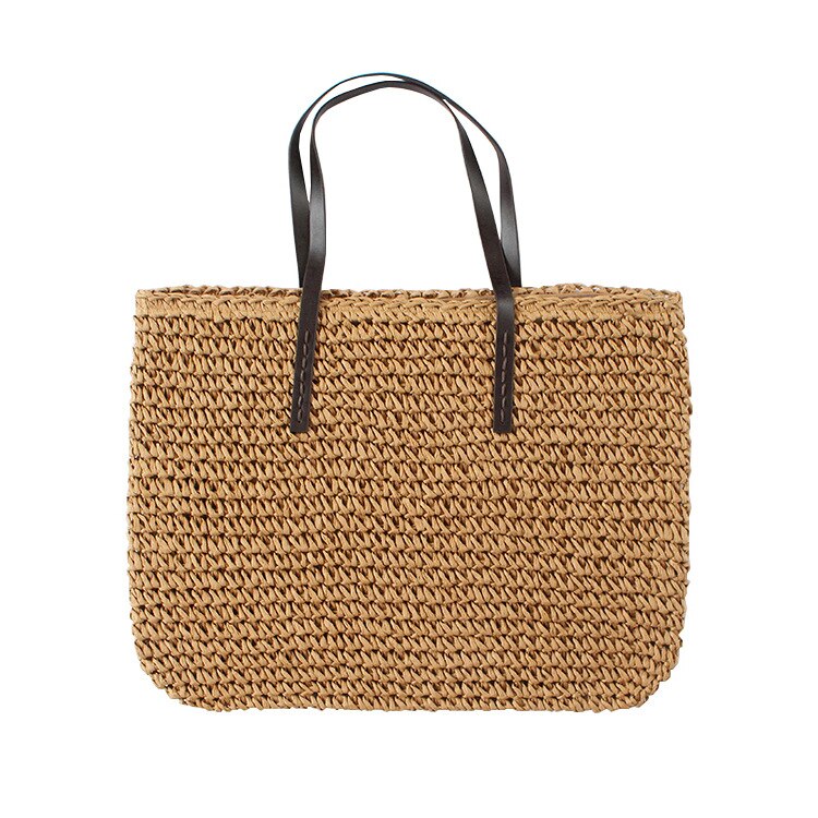 Bolsa de paja para playa para mujer, Vogue, viaje, vacaciones, vacaciones, ocio, tejida a mano, bolso de compras de gran capacidad, bolsos de hombro para mujer