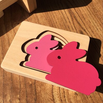 Candywood-Juguetes de madera para niños, rompecabezas 3D de animales de cartón, rompecabezas multicapa, juguetes para bebés rompecabezas, ayuda educativa temprana: Rosa