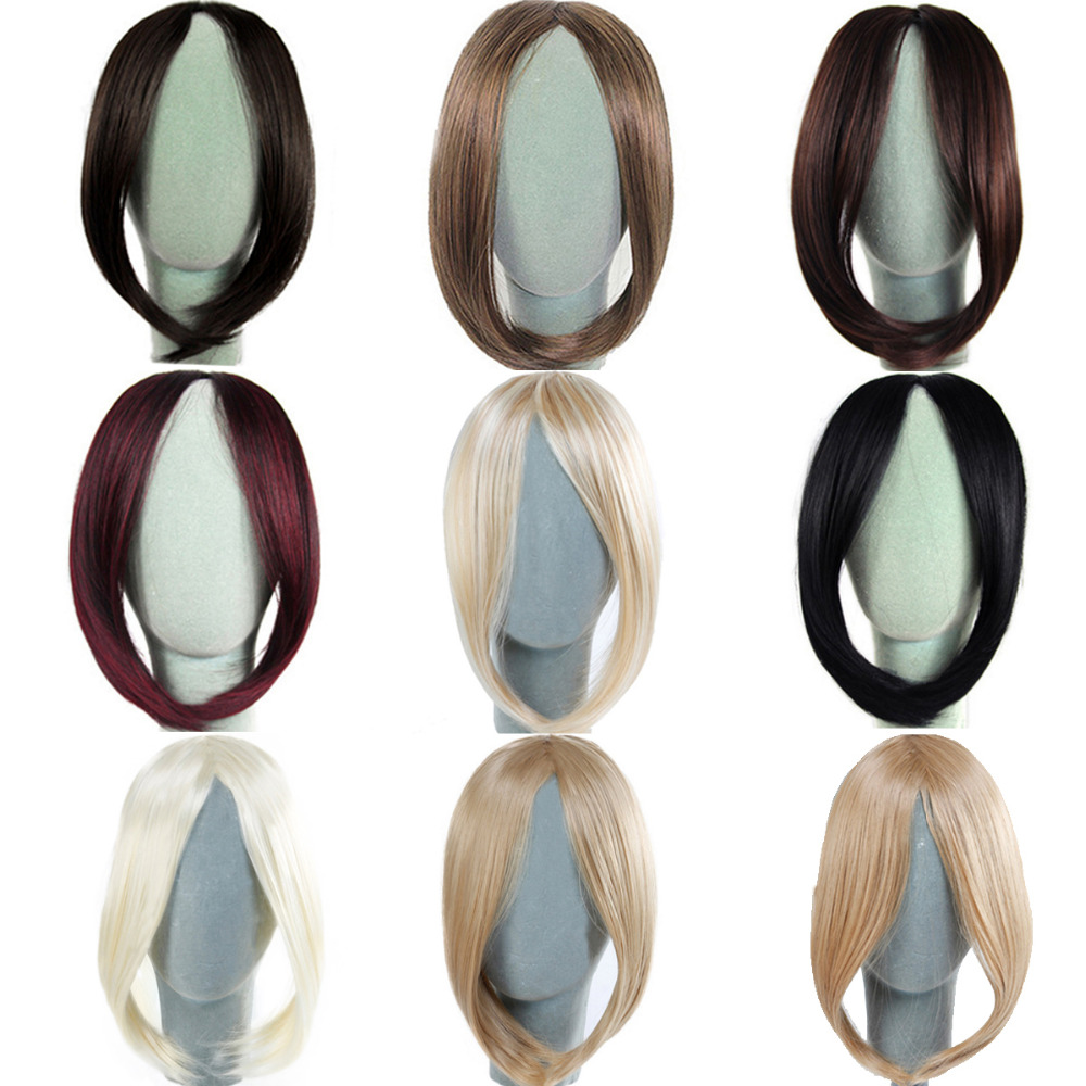 Lupu negro marrón medio flequillo mujer clip de pelo accesorios para el cabello pelo recto Roma Peluca de fibra sintética natural