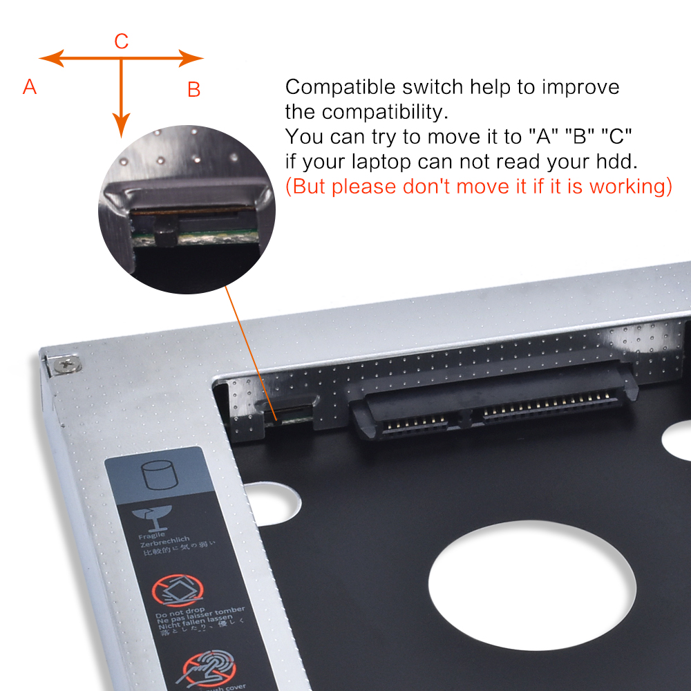 TISHRIC para Notebook CD DVD ODD 2ª HDD Caddy 9,5 12,7mm SATA con indicador LED para 2,5 SSD, carcasa HDD Optibay