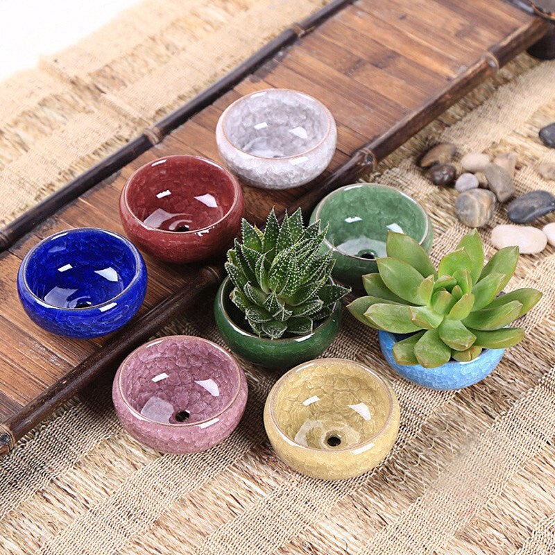 1piece Ice-Crack Ceramic Flower Pots For Juicy Plants Small Bonsai Pot Home Garden Desktop Decorations Succulent Plant Pots