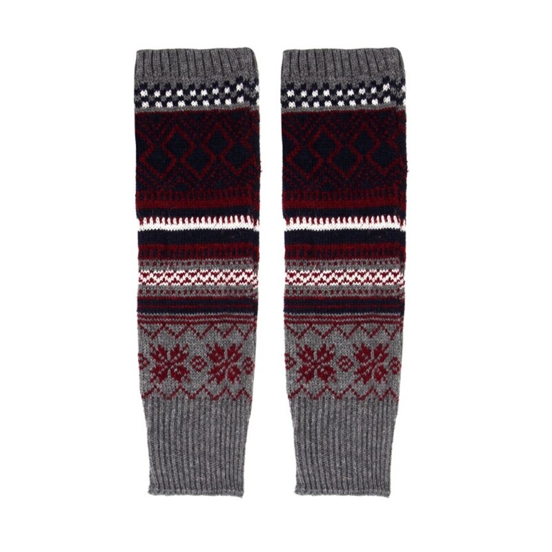 CPDD Bohemian Women Winter Extra Long Leg Warmers Multicolor Geometry Pattern Boot Cuffs Jacquard Crochet Knit Faux Wool Thigh: Gray