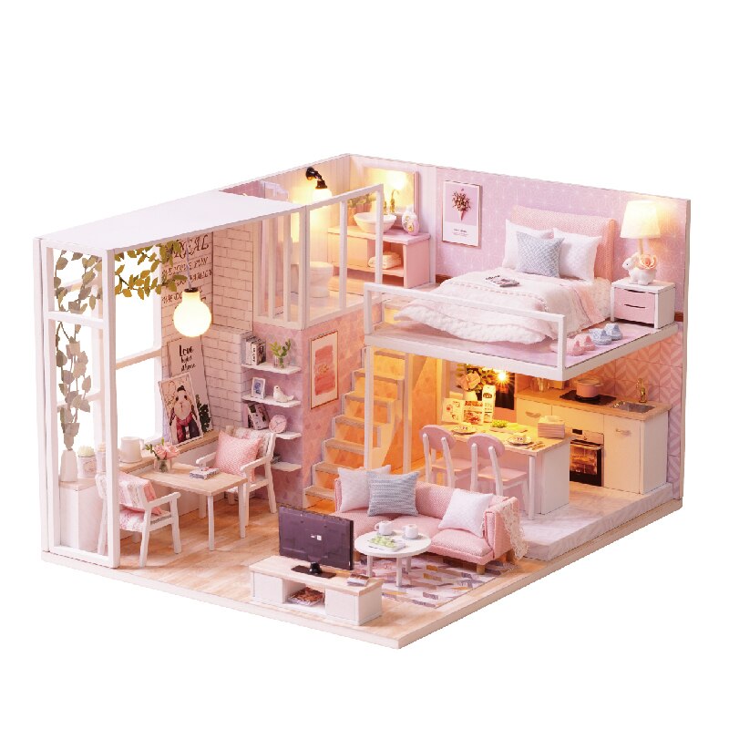 Cutebee Diy Poppenhuis Kit Houten Poppenhuizen Miniatuur Poppenhuis Meubels Kit Met Led Speelgoed Voor Kinderen L32: L22A