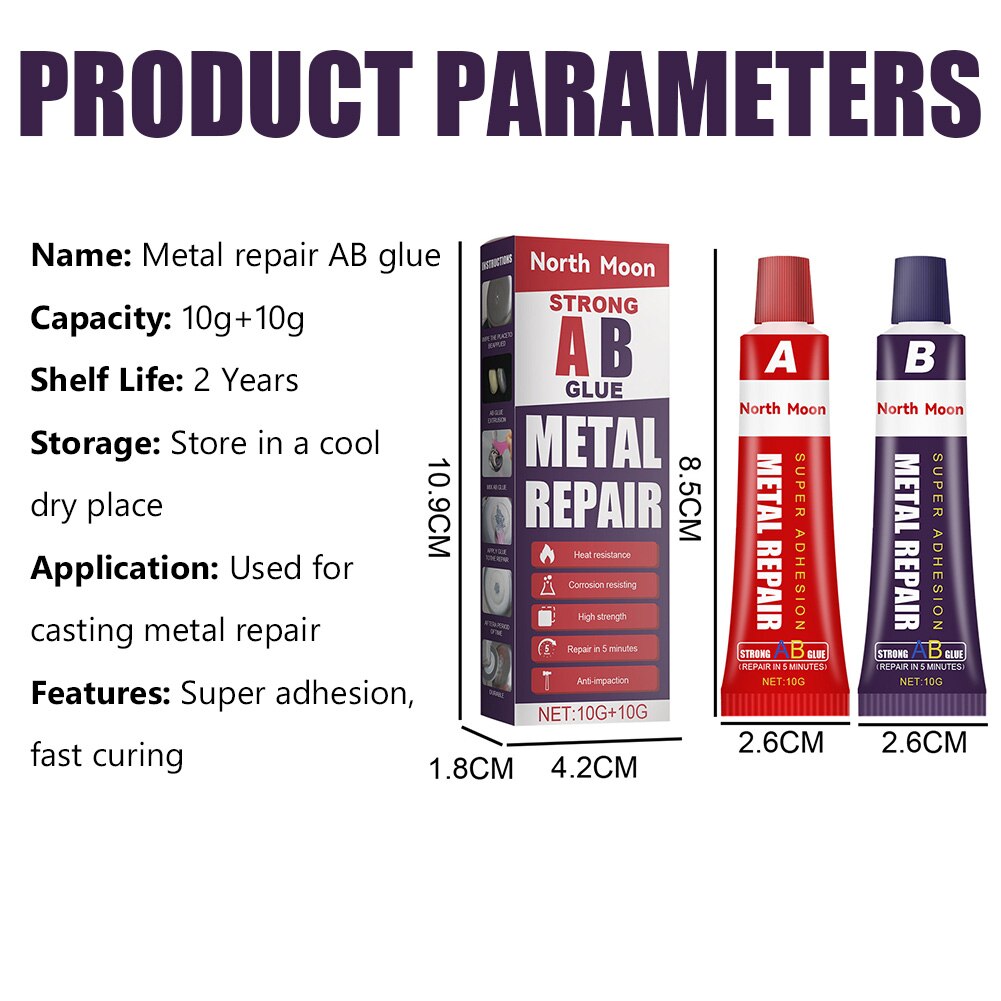 Sneldrogend Hoge Temperatuur 20G Ab Lijm Metaal Reparatie Lijm Gietijzer Staal Sterkte Repareren Lijm Waterdichte Transparante