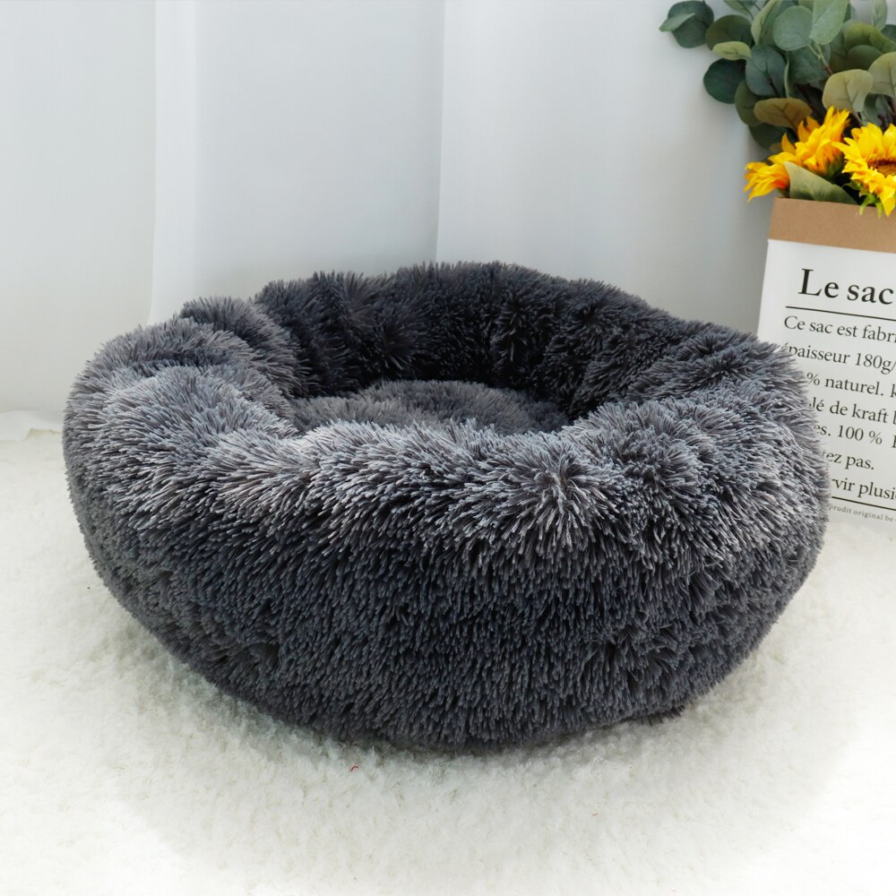 Warm Hond Kat Bed Zachte Fleece Ronde Huisdier Kussen Mat Voor Kleine Medium Grote Honden Kat Lange Pluche Winter Hond kennel Puppy Bed Sofa: Dark Grey / Diameter 70cm