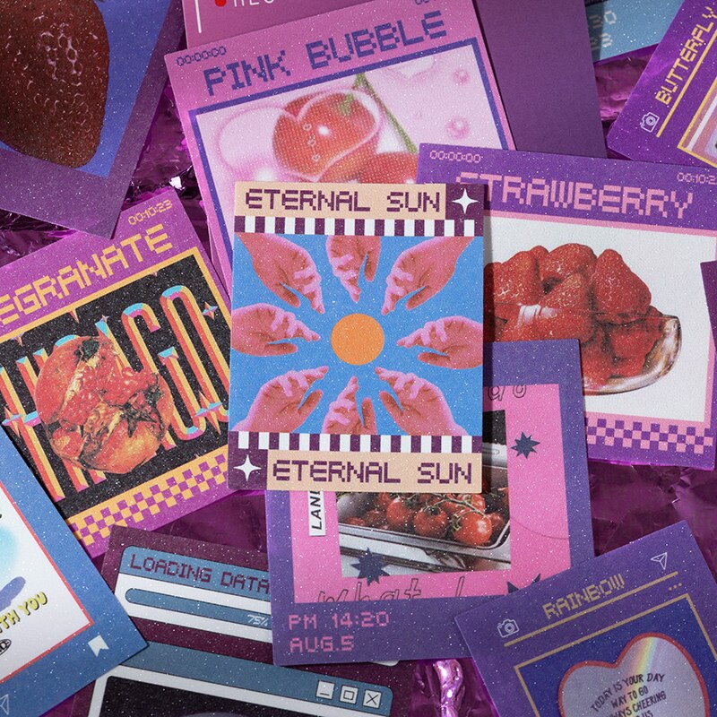 30PCS Pink Neon Border Series Stickers DIY Scrapbook Collage Phone Diary Album Happy Plan Seal Decoration