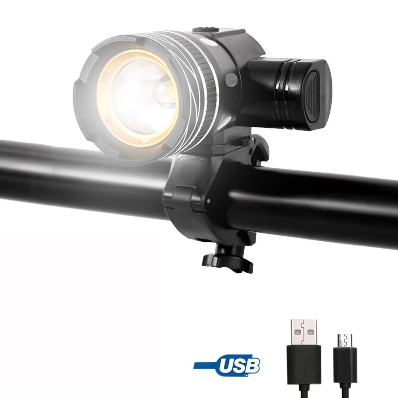 Waterproof USB Rechargeable Bike Light T6 LED Front Bike Headlight MTB Bicycle Lamp with Built-in Battery Cycling Accessories: Type1 Only Lamp