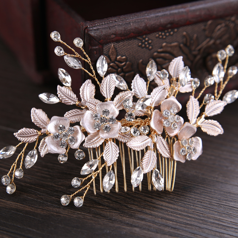 Horquillas para el pelo de cristal con flor de perla, peine lateral, tocado para de boda, dama de honor, novia, accesorios para el cabello: F