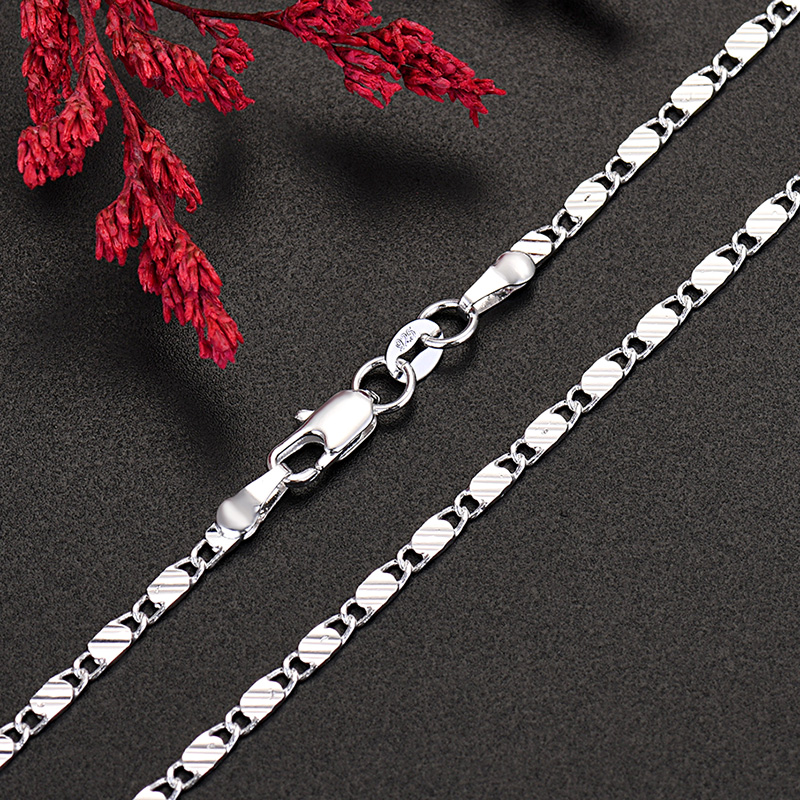 QWWASD, , collares de cadenas planas de Plata de Ley 925 de 2MM para hombres y mujeres, joyería fina para de boda, de vacaciones