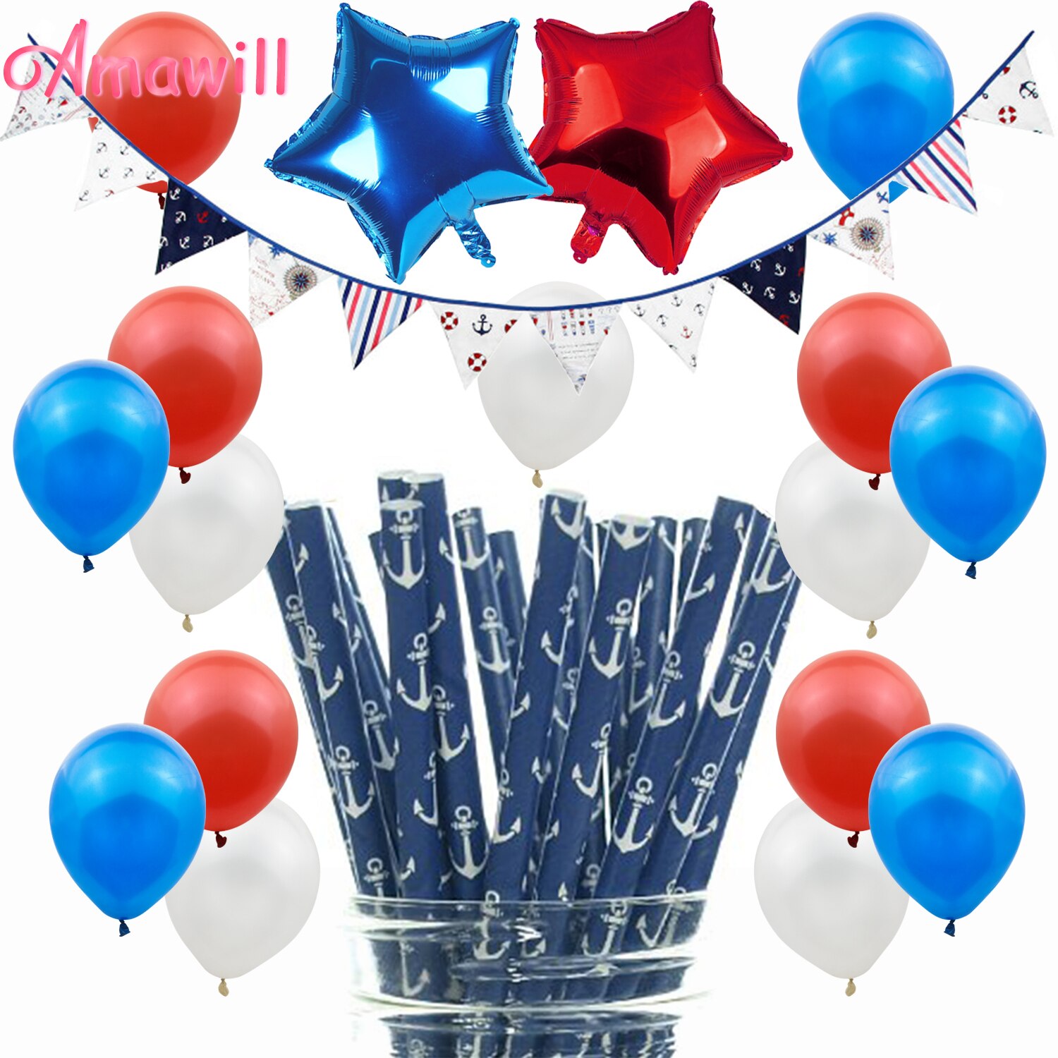 Amawill nautisk tema fest dekorationer børn fødselsdag anker vimpel bomuld banner baby shower drenge fødselsdagsfest forsyninger 8d: 14